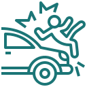 Brain injury cause icon with pedestrian hit by car icon