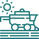 Combine harvester line icon with sun shining. Icon for common farm accidents