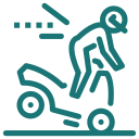 Motorcycle accident injury compensation icon with motorcyclist going of handlebars after an accident