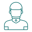 Icon illustration in green of a worker with a neck brace