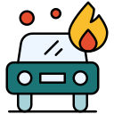 Icon of car with flames for car accident burn compensation