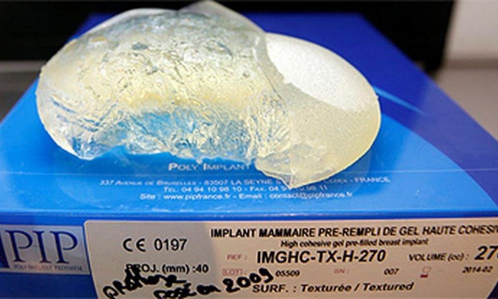 Photo of a removed and ruptured PIP breast implant