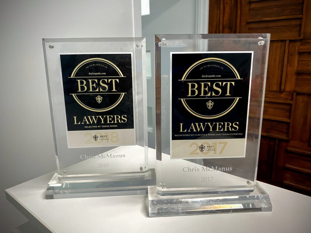 Best Lawyers awards on reception at Murphy's Law Accident Lawyers in Kedron, Brisbane