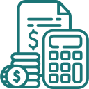 Compensation calculator icon with money and calculator