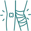 Knee injury compensation icon in green with bandage on knee