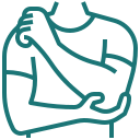 Green line icon of person holding elbow