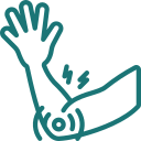 Icon showing an arm with elbow pain in green for elbow compensation