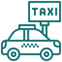 Taxi icon with taxi cab and taxi sign in green