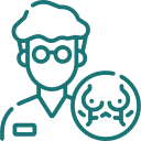 Cosmetic breast implant icon with surgeon
